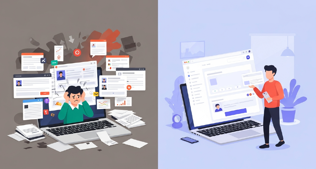 Clean vs. cluttered interface comparison.