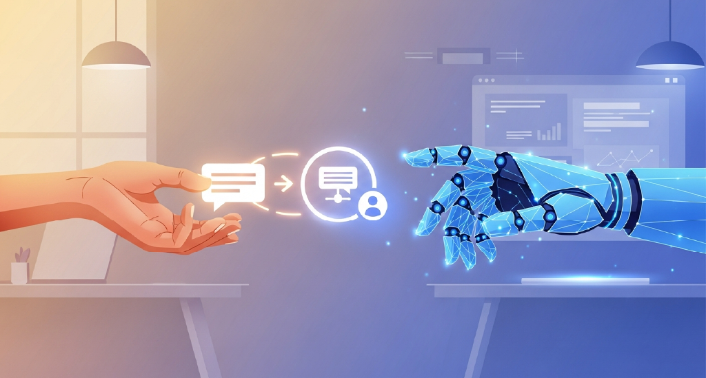 A human-to-digital handoff or a message bubble adapting based on context.