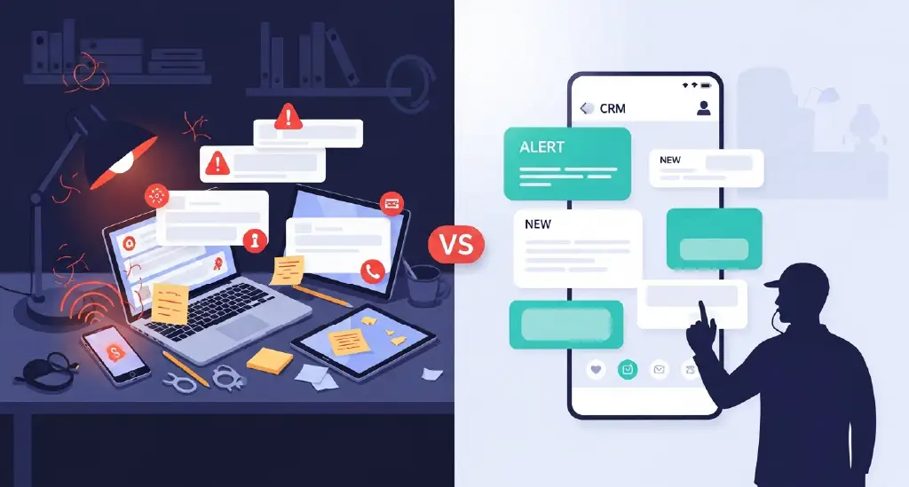 A visual of a phone ringing unanswered, a cluttered workspace, or multiple devices receiving alerts can help illustrate the chaos behind slow follow-up. It highlights the problem before the blog walks into the solution.