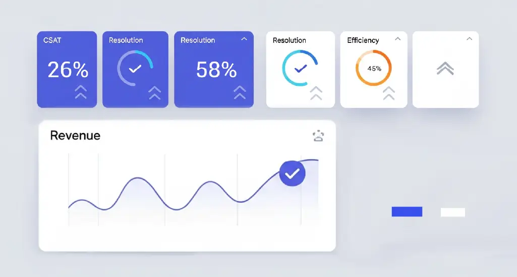 A performance dashboard showing strong resolution and CSAT metrics that mask unclear revenue impact.