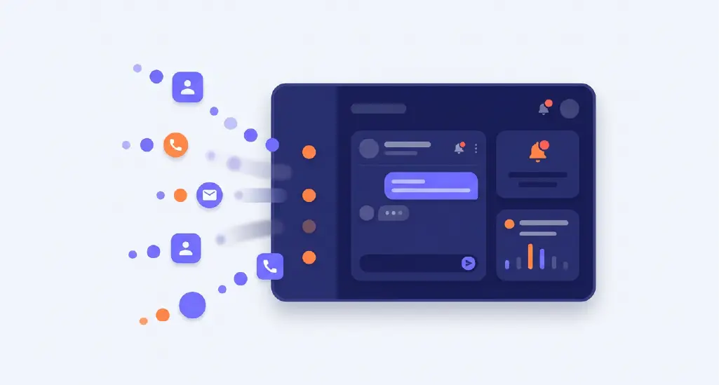 A visual of incoming leads flooding into a dashboard while some leads fade away due to delayed responses. 