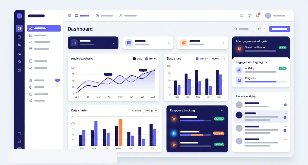 A clean CRM dashboard interface with analytics, response tracking, and AI engagement tools symbolizing scalable summer-ready operations.