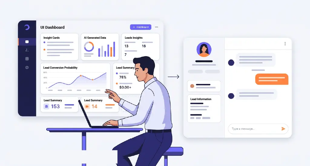 A sales rep reviewing AI-generated lead insights before engaging with a prospect in a personalized conversation.