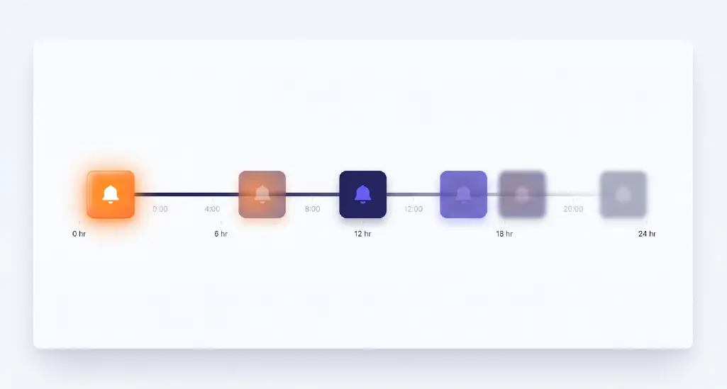 A visual showing a glowing “hot lead” notification fading over a 24-hour timeline.